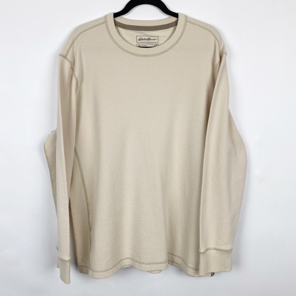 Eddie Bauer Outdoor‎ Waffle Knit Thermal Crew Neck Shirt Mens XL Tan